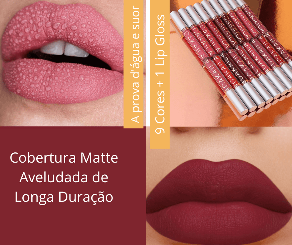Kit Cakaila - Batons Matte + Lipgloss Finalizador - Festa do Desconto