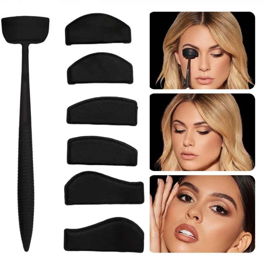 6 in 1 Eyeshadow Stencil Crease Line Kit Lazy Eye shadow Fixer Eyebrow Stamp Seal Molds Cut Crease for Eyes Makeup kit Tool Set - Festa do Desconto